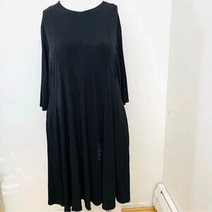 Esteez Black Knit Midi Dress 2X Sheath Flowy Full Stretch Pockets Career Classic